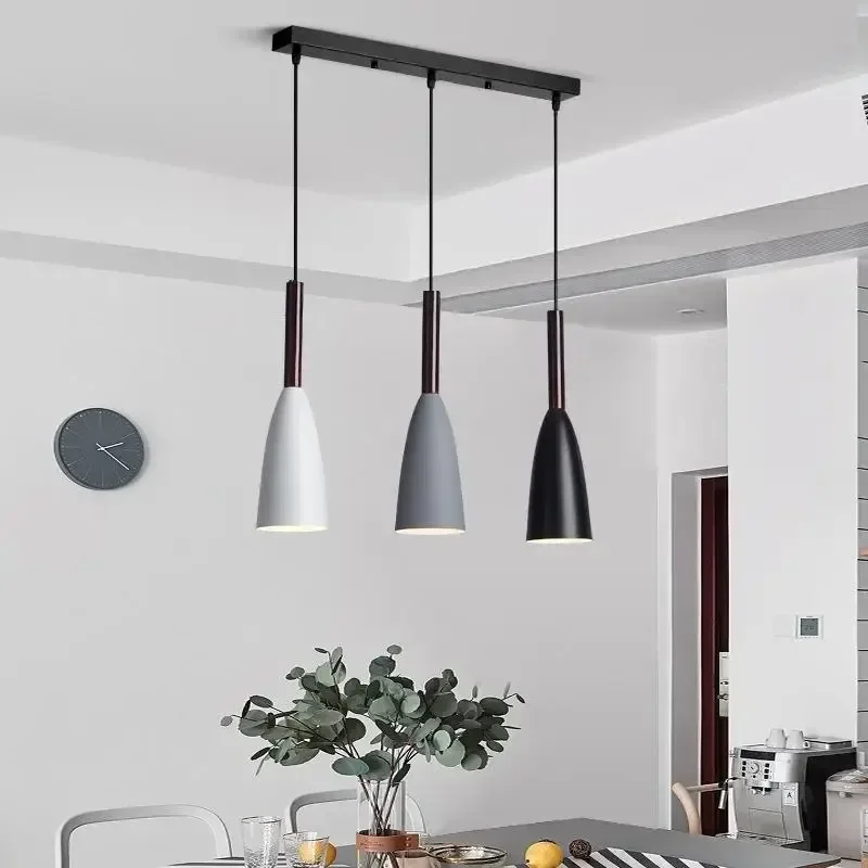 Nordic Modern Minimalist Chandelier Restaurant Personality Lighting Black White and Grey Macaron Three-head Iron Wrought Light