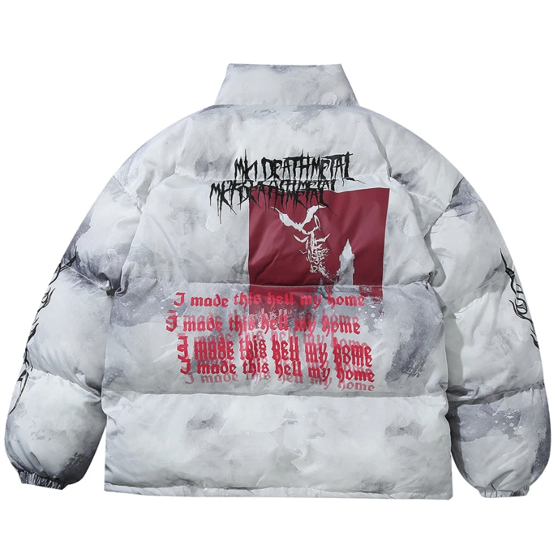 Mens Oversized Parkas Winter Graphic Tie Dye Waterproof Padded Puffer Jacket Hip Hop Casual Windbreaker Coat Unisex Streetwear