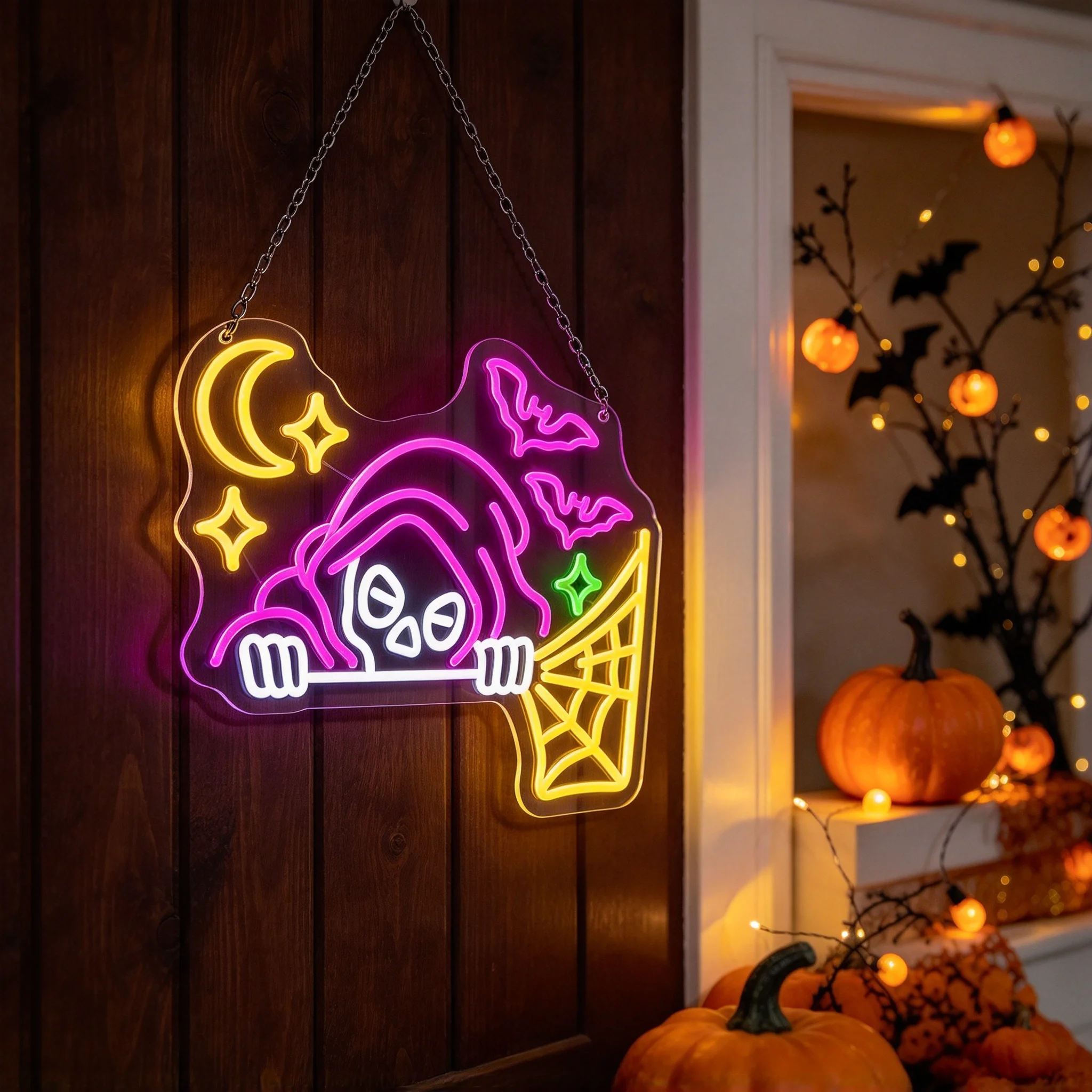 1 Halloween funny skeleton bat wall decoration light LED acrylic luminous light board switch button Halloween wall decoration