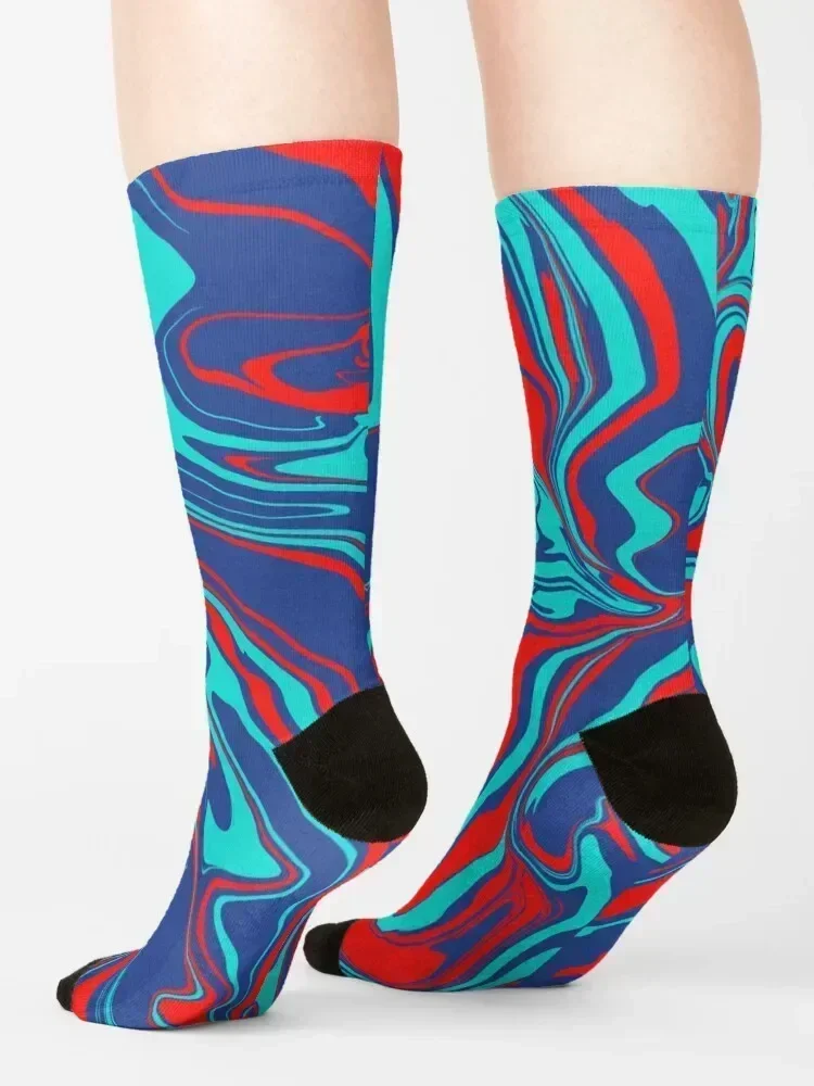 Chaussettes fondues abstraites bleu rouge et Turquoise, bas d'escalade antidérapants pour hommes et femmes, chaussettes de luxe pour hommes et femmes