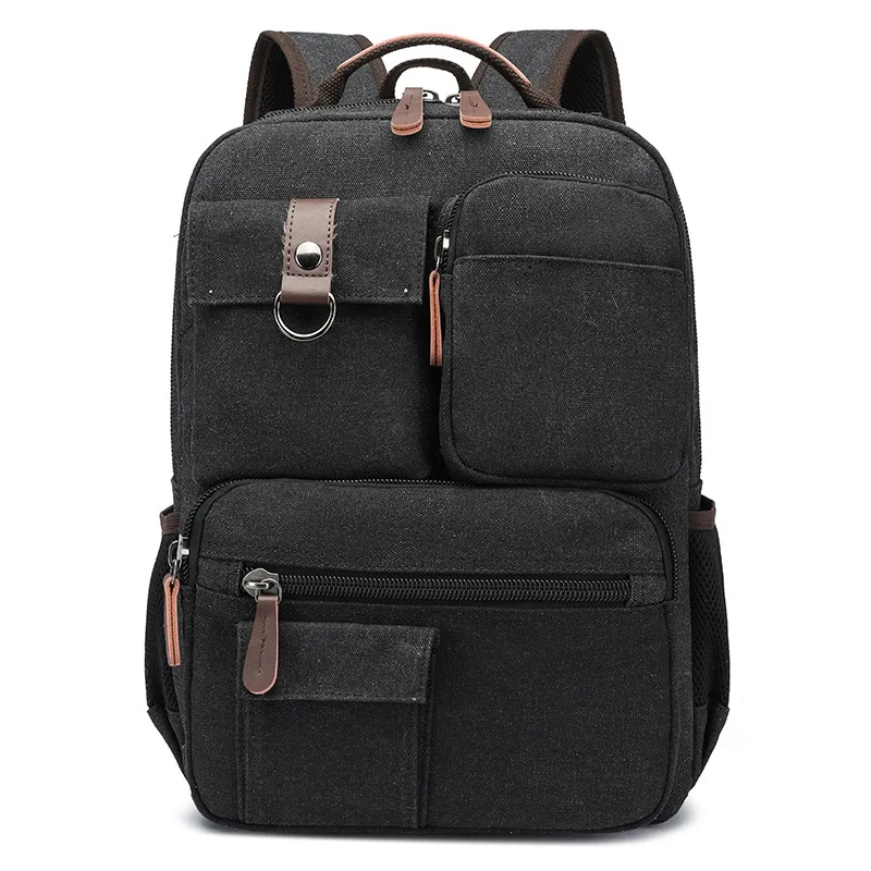 Retro men's canvas bag for outdoor business use, portable computer bag, casual travel backpack, double-shoulder bag, portable