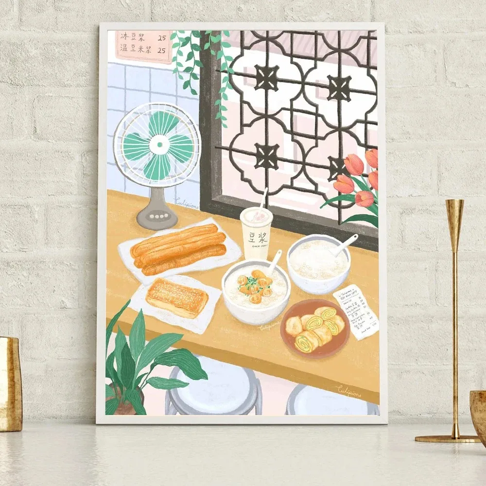 Ilustración de comida asiática china Retro, tienda de comestibles, café Dim Sum, cuadro sobre lienzo para pared minimalista, carteles para decoración del hogar