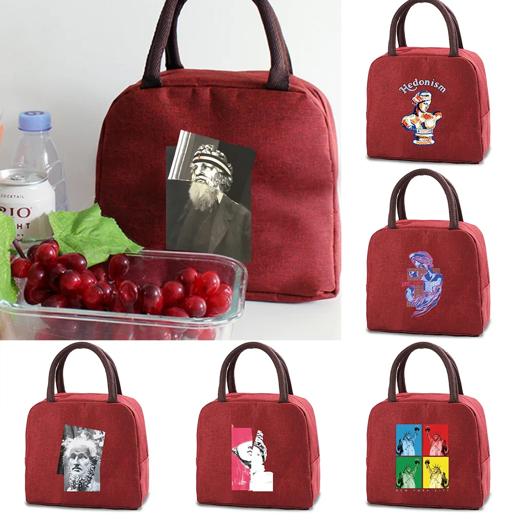 

New Sculpture Print Lunch Bags Fashion Lunch Box Bag School Cooler Picnic Bag Camping Food Insulated Dinner Bag Canvas Handbags