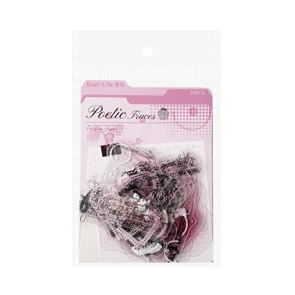 Lot de 30 autocollants série Poem Ink Mark, autocollants en PET style vieux journal, pour collage aquarelle DIY, horloge et journal