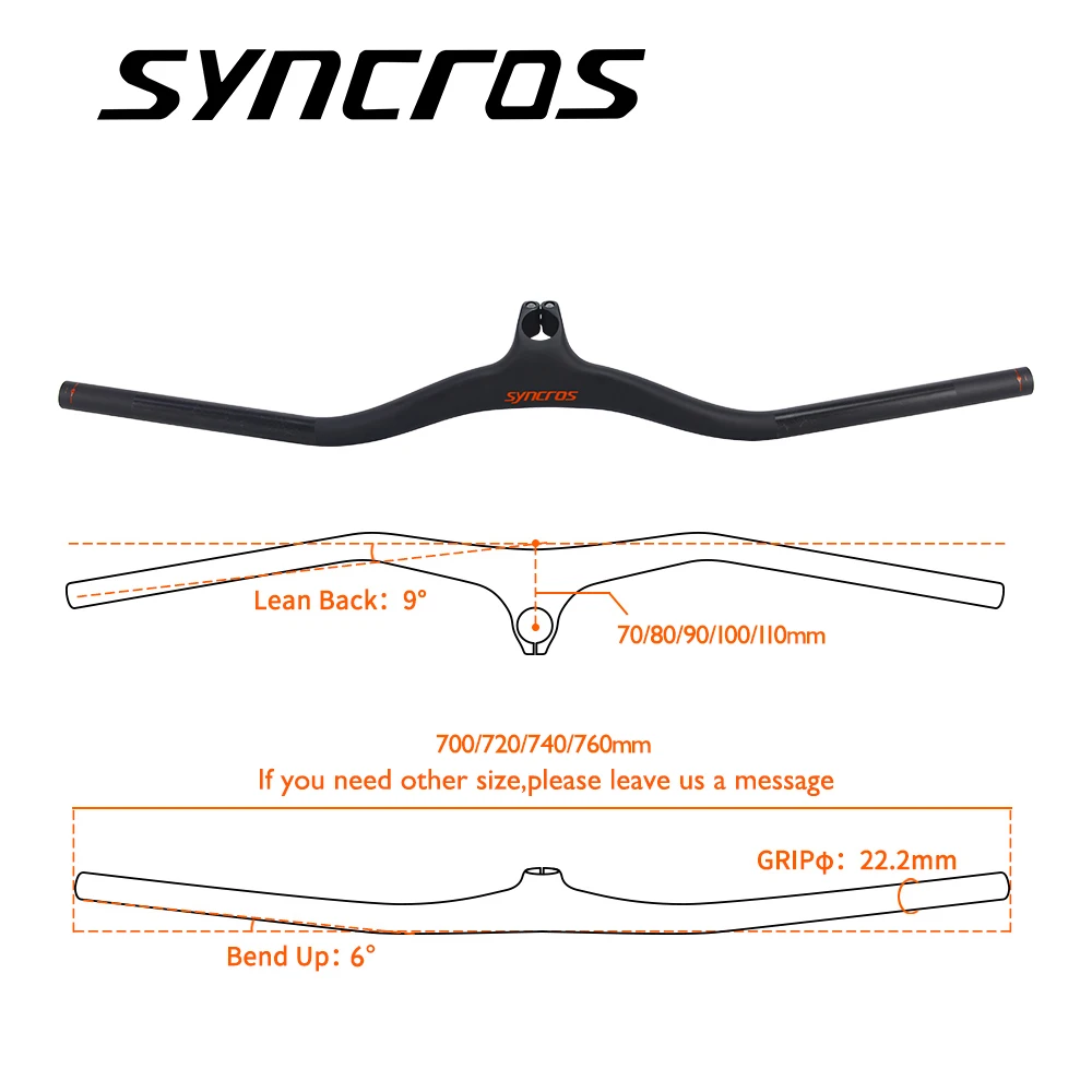 SYNCROS 8°/17°/25°MTB handlebar, ultra-high carbon fiber bicycle handlebar, IC SL Integrated Handlebar with Stem 70/80/90