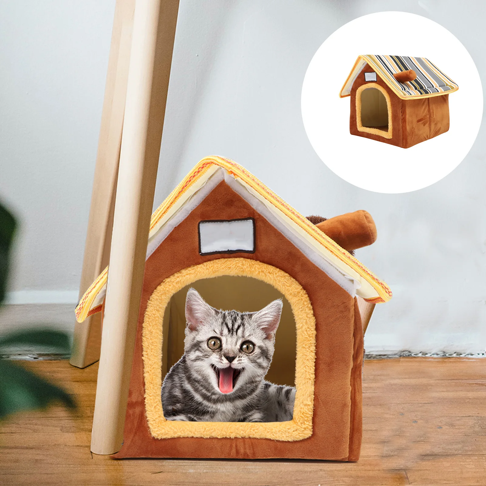 

Detachable Pet Cat Dog Bed Shape Half Closed Design Small Dog Sleeping Nest Comfortable Warm Pet Supplies