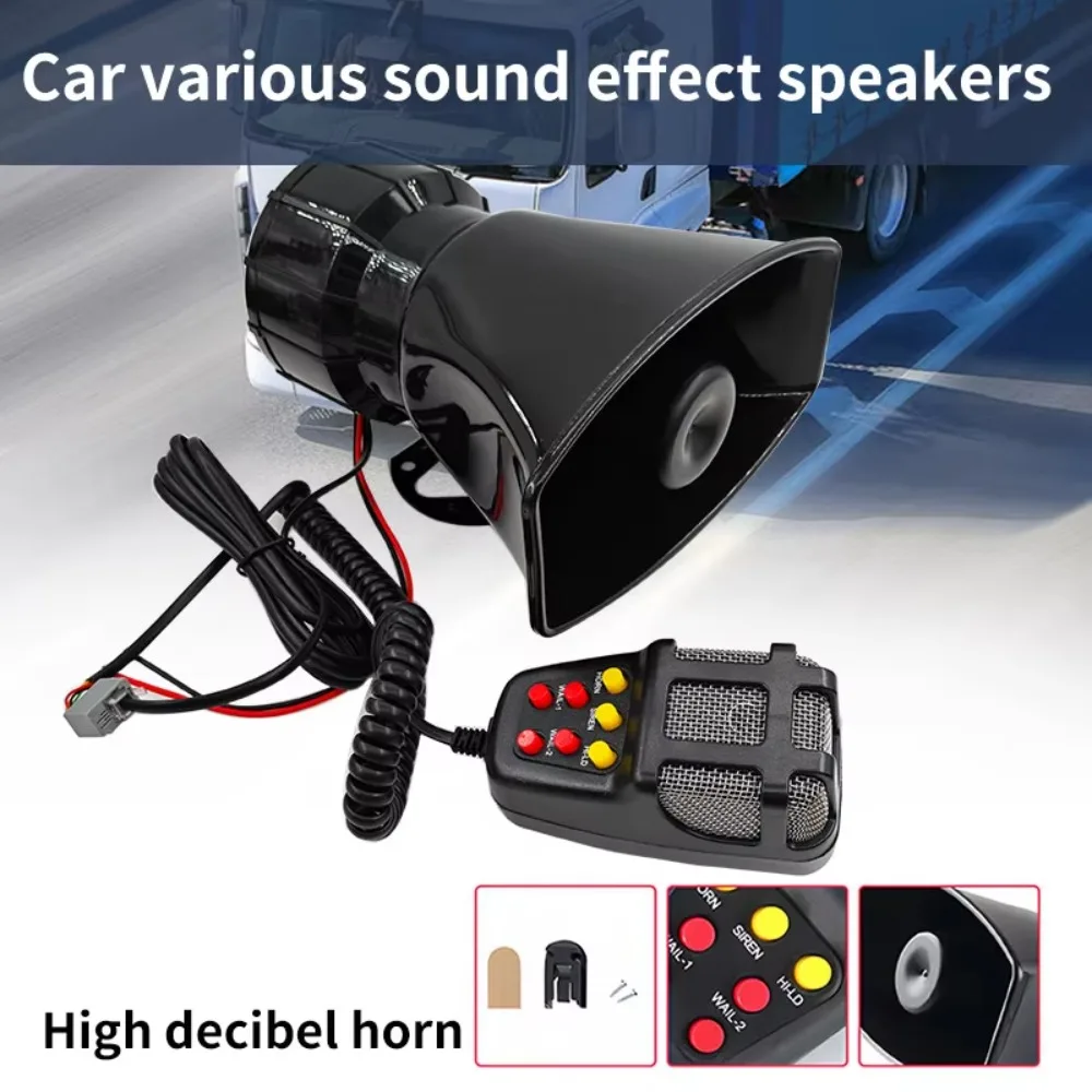 

7 tipos efectos sonido, bocina alarma para coche 12V/24V, bocina alarma emergencia para coche, micrófono 100W, sistema a