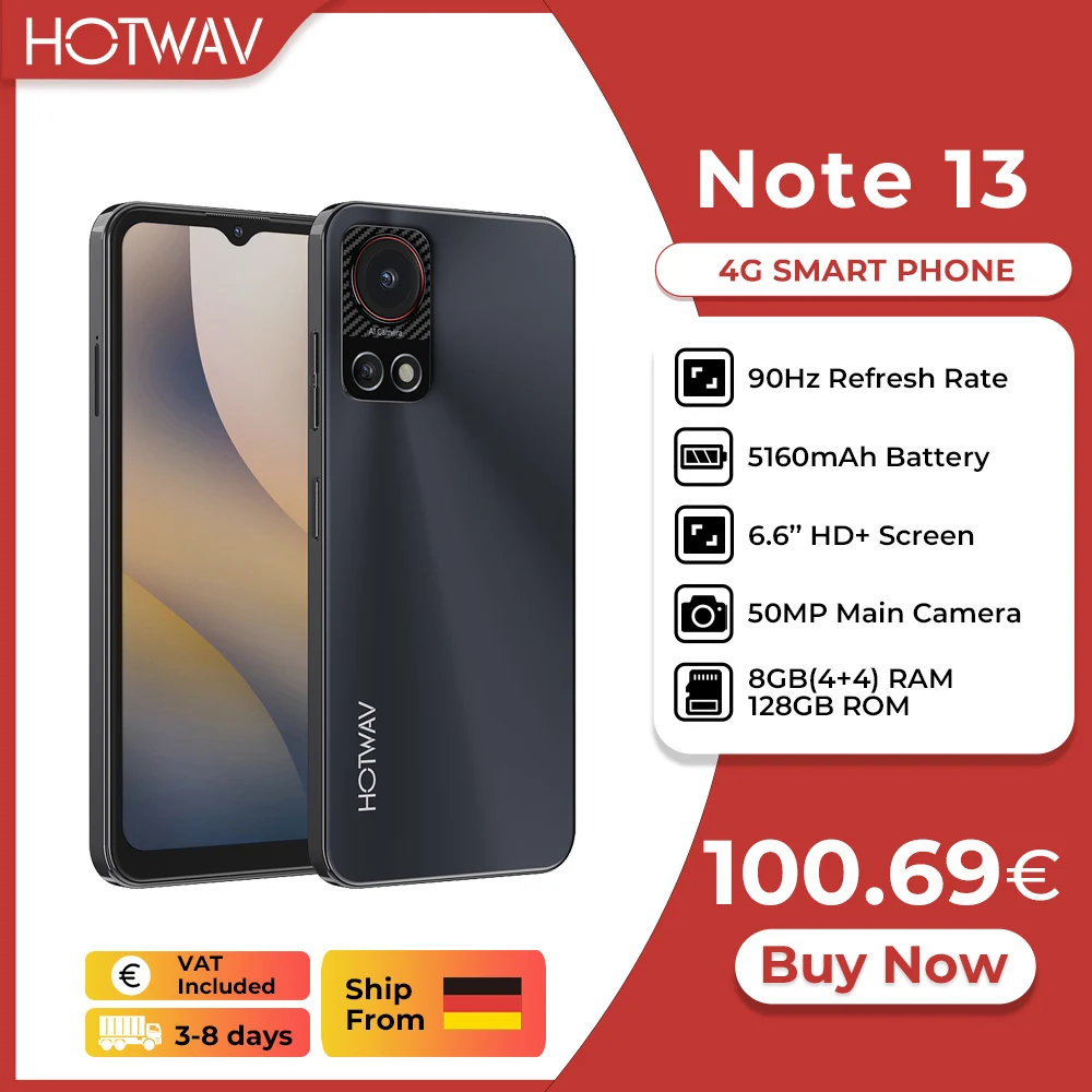 [Ship From Germany] HOTWAV Note 13 Smartphone 6.6\'\' HD+ 90Hz Android 13 8GB+128GB Octa-Core Mobile Phone 50MP 5160mAh Cellphone