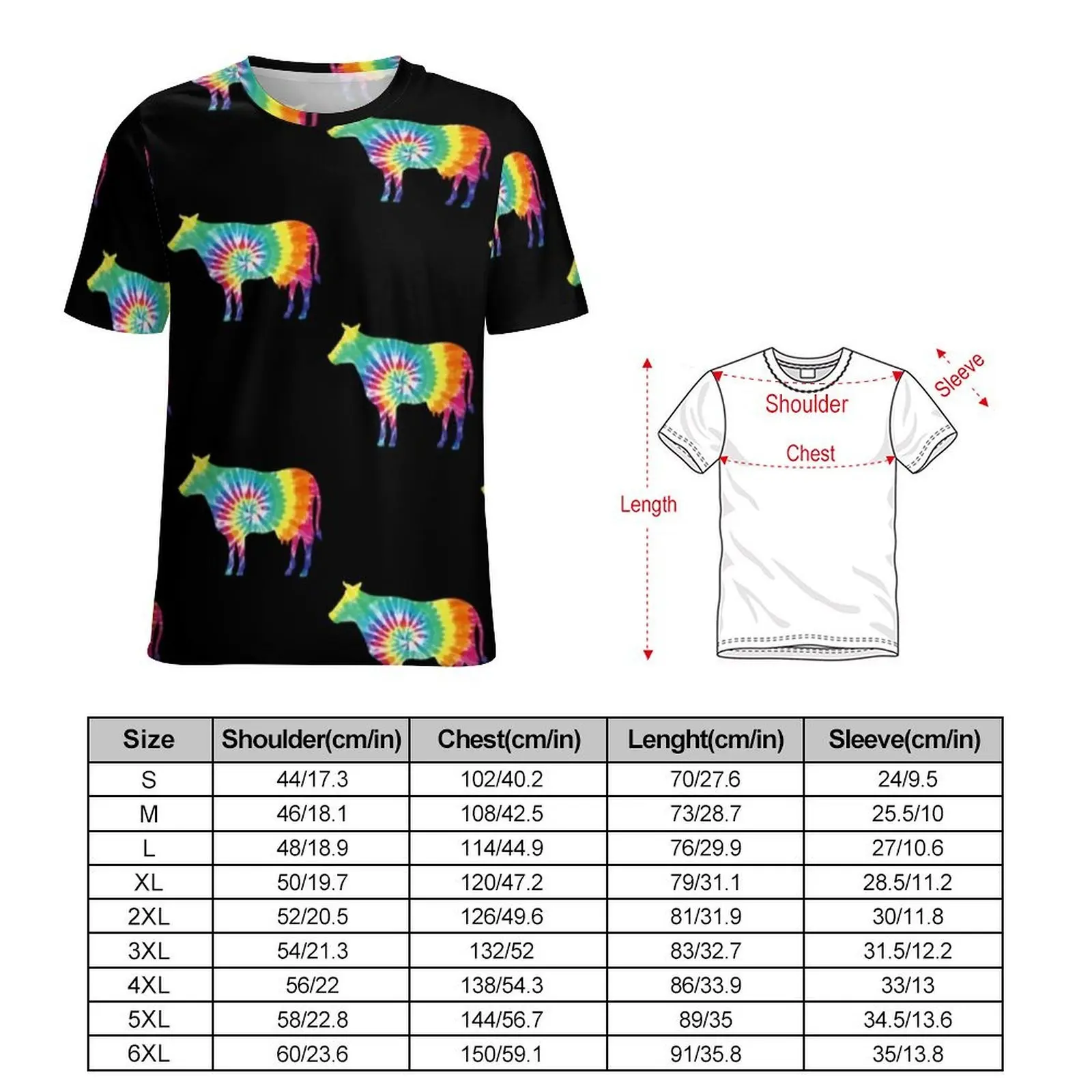 Tie Dye Cow T Shirt Colorful Print Harajuku T-Shirts Short Sleeve Design Tshirt Hot Original EMO Casual Plus Size Clothing