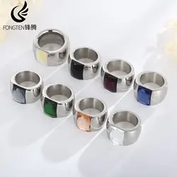 Fongten Light Luxury Square Crystal Glass Ring Men's Stainless Steel Aillons Austrian Fashion Jewelry Banquet Wedding Party Gift