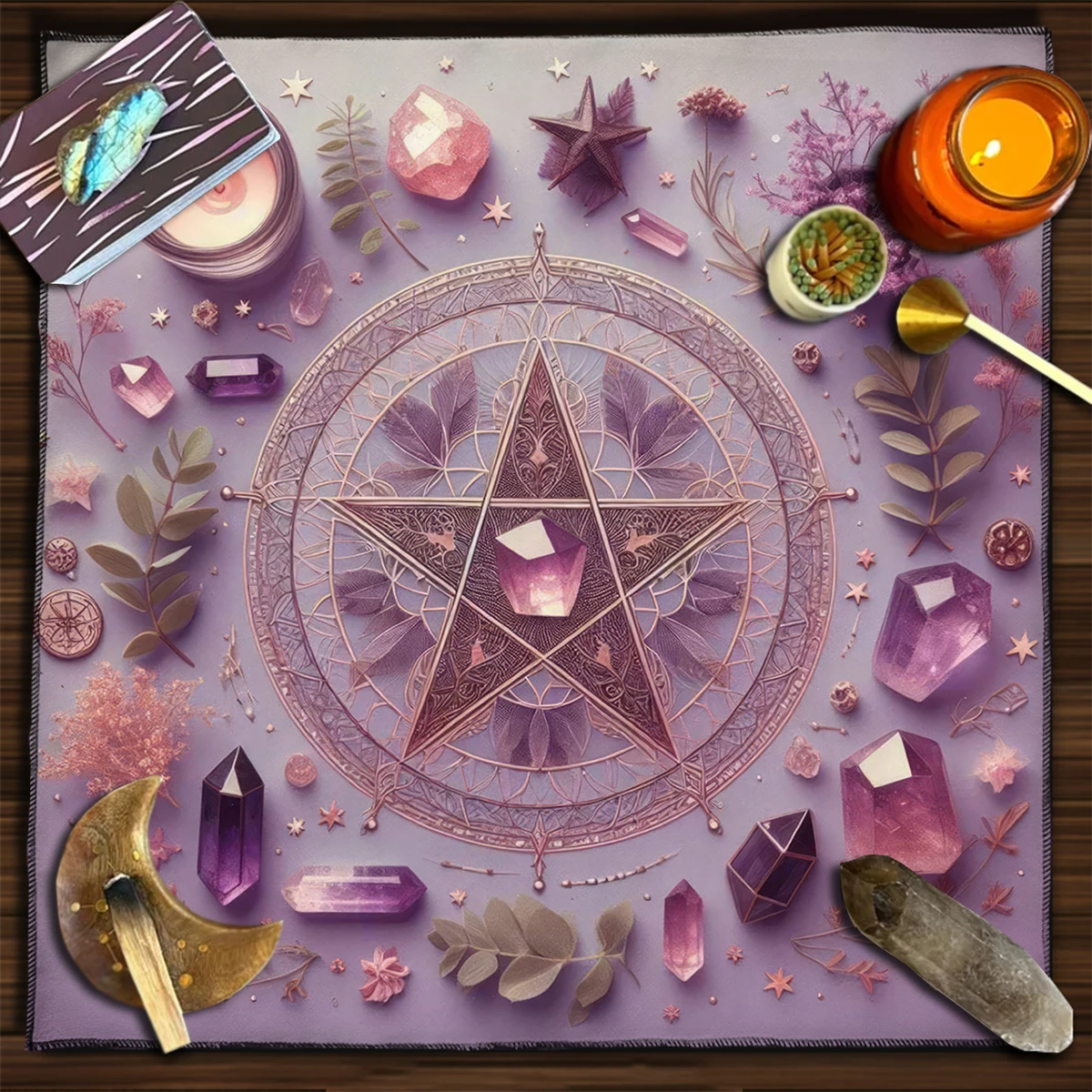 50/75/110/137cm Tarot mat Mystical Pink Crystal Star Altar Cloth ...