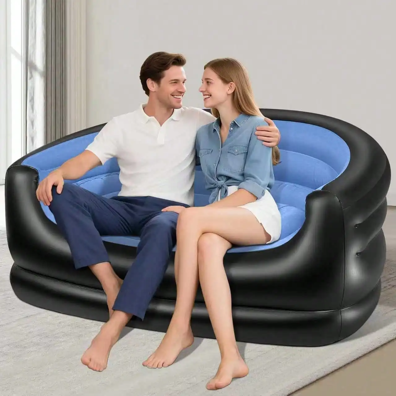 Inflatable Sofa, Adult Sofa Chair, Velvet Fabric + PVC Material, Portable Lazy Sofa, Waterproof Inflatable Sofa, Suitable For Outdoor Camping And Indoor Relaxation Use