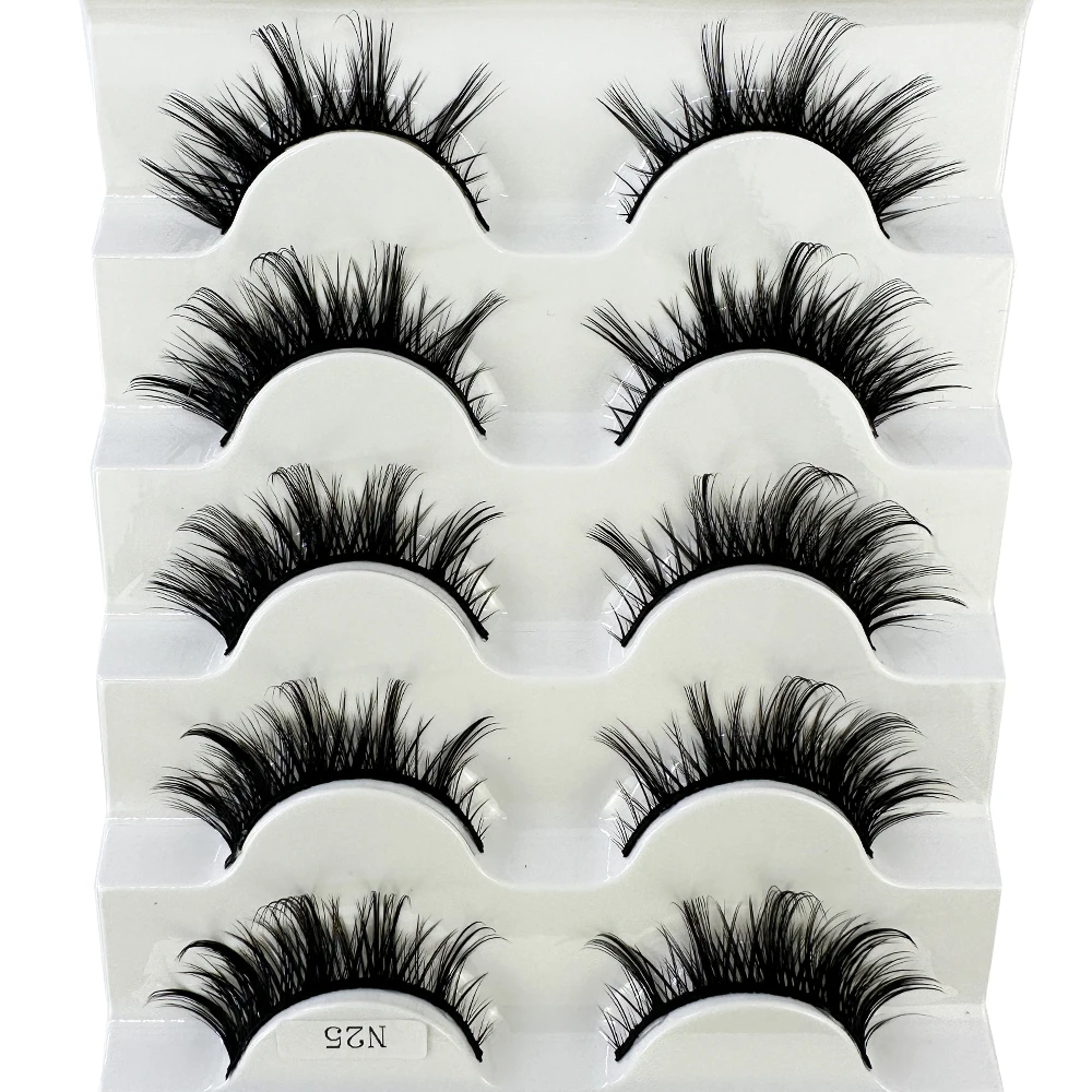 5Pairs Faux Mink Eyelashes 8D Curl Winged Natural Realistic Messy End Eye Elongated Thick False Eyelashes Soft Fake lashes