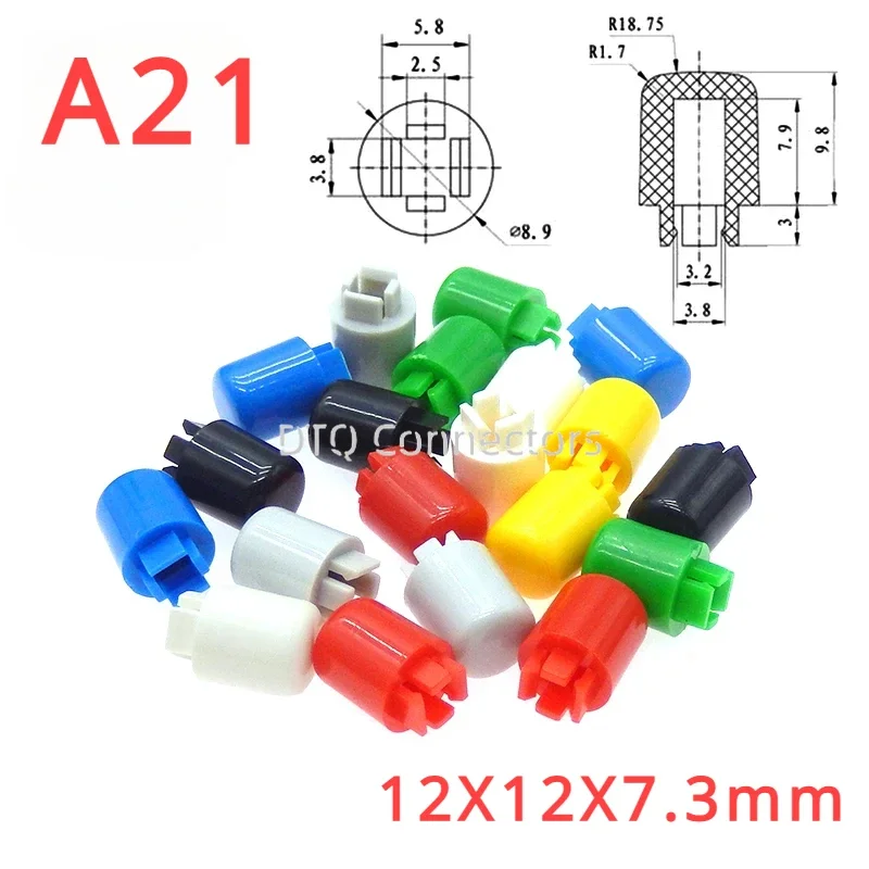 A21 key cap Round switch cover button cap for B3F-4055 12*12* 7.3mm square head touch key cap Coloured plastic cove