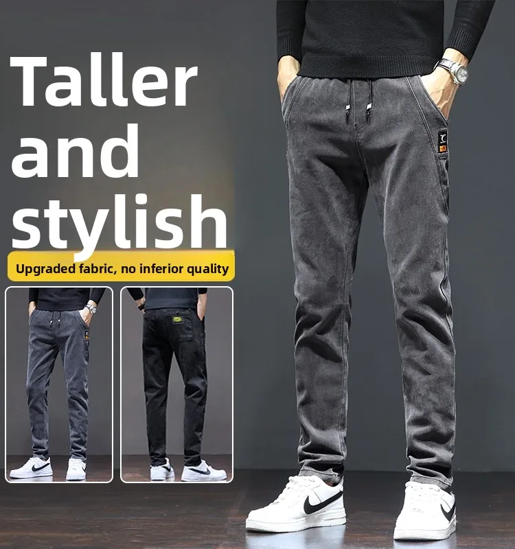 

Мужские джинсы Thiened на подкладке Fce, прямые повседневные длинные брюки с эластичной резинкой на талии, осень-зима, мужская одежда больших размеров