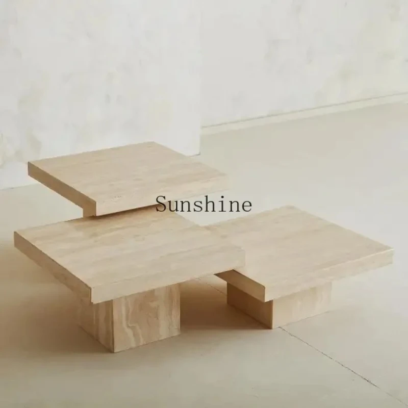 

Cream wind natural travertine combination living room hotel mansion coffee table sofa side few