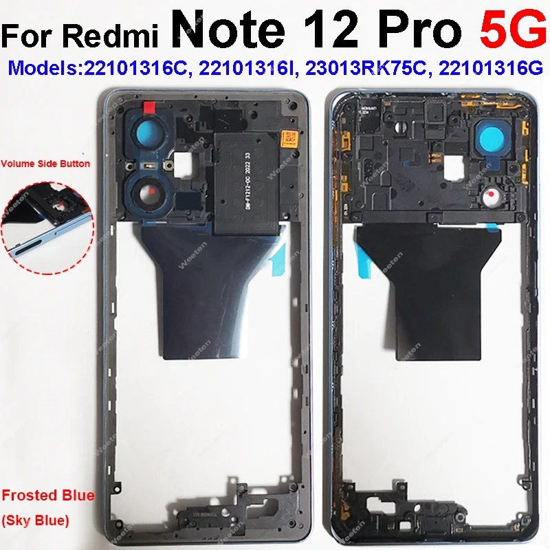 Middle Frame Housing For Xiaomi Redmi Note 12 12s Pro 4G 5G Middle Frame Bezel Holder Cover with Side Buttons Parts