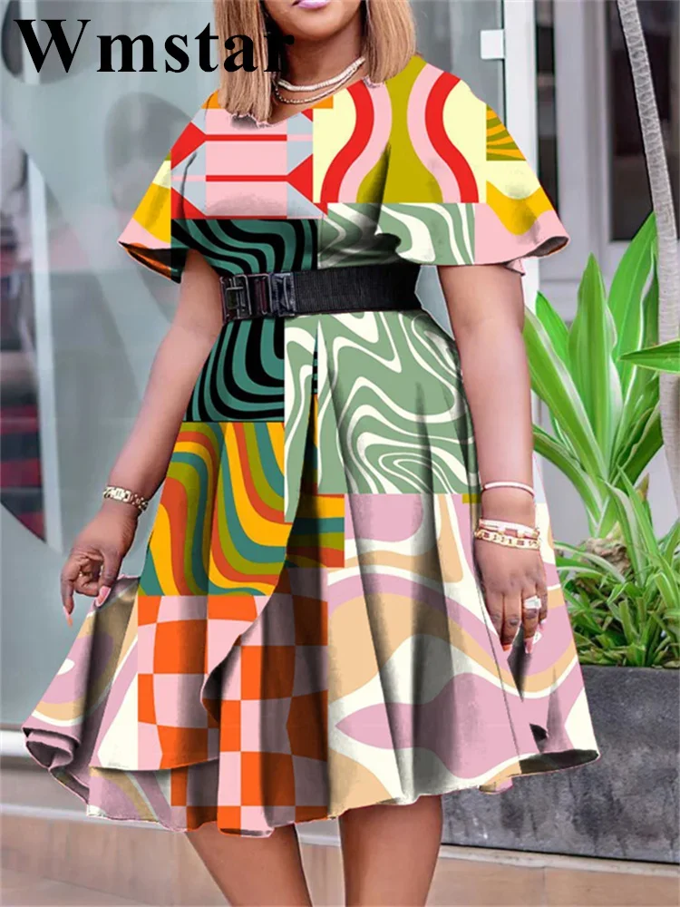 

Wmstar Women Dress Printed Strap Short Sleeve V Neck Summer African Party Sexy Dresses New Style Wholesale Dropshipping