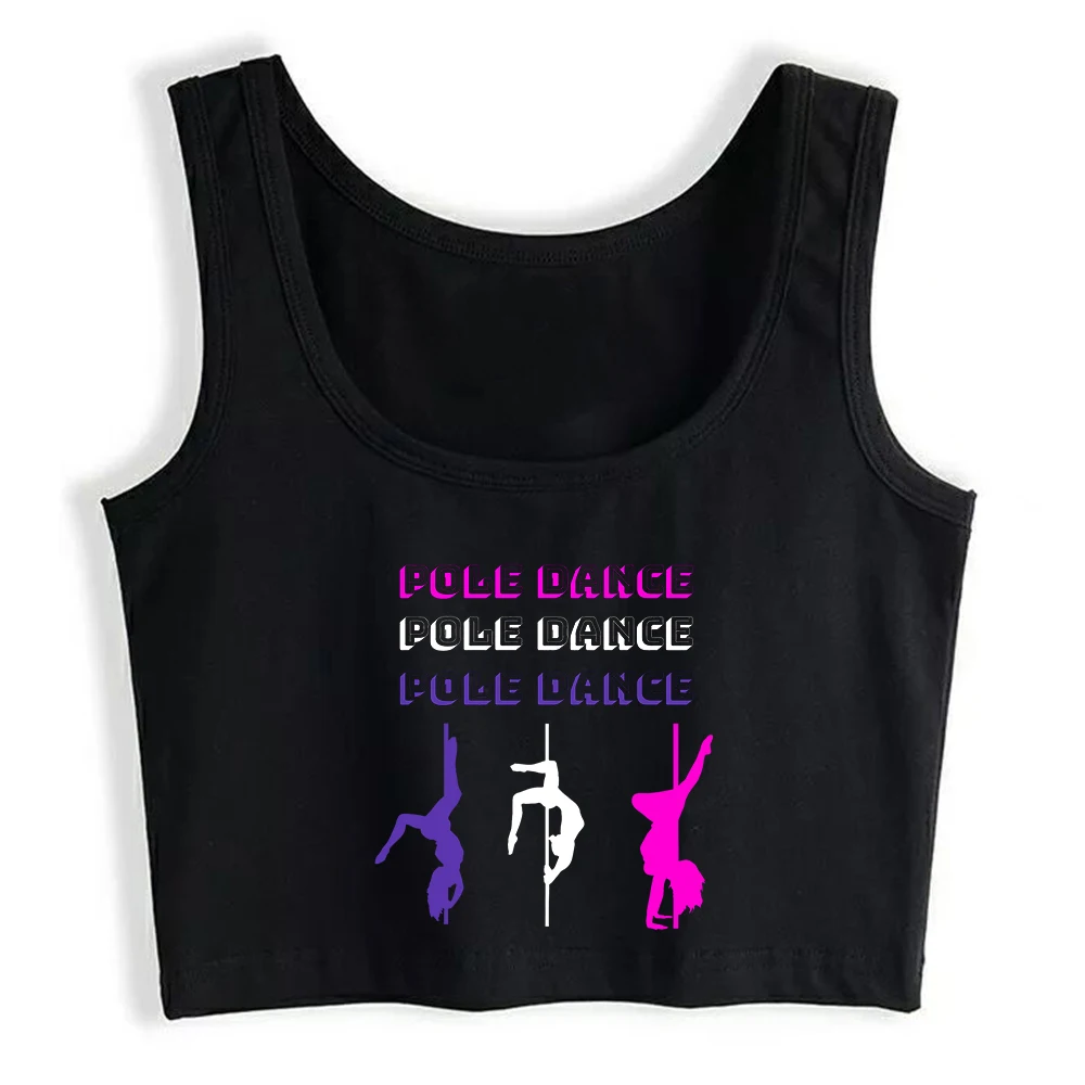 Pole Dance Graphics Sexy Slim Fit Crop Top Women's Sports Yoga Fitness Training Tank Tops Dancer Cotton Workout Camisole