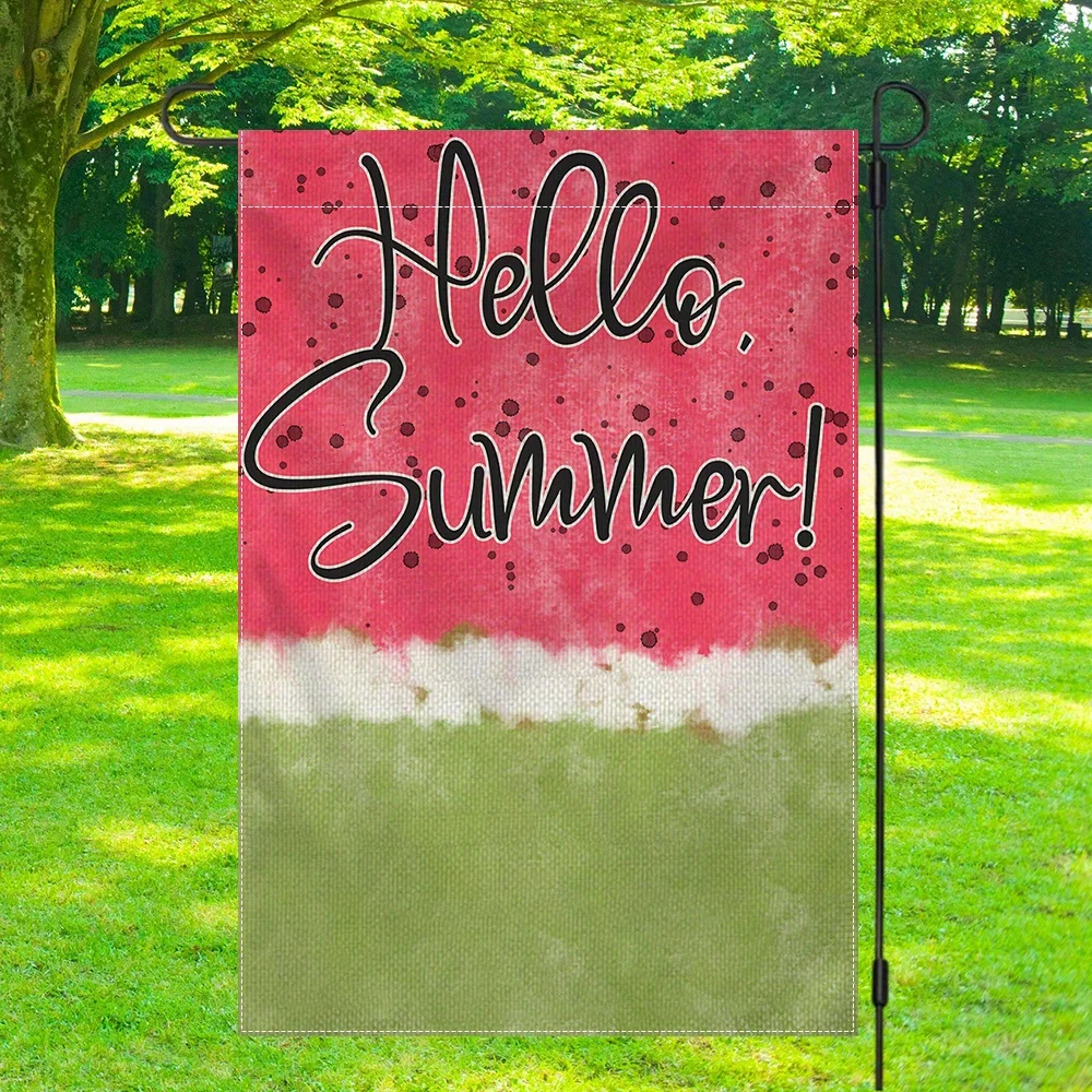 1 قطعة علم حديقة البطيخ الصيفي، 12 × 18 بوصة، ديكور منزلي على الوجهين من البوليستر، ديكور خارجي متعدد الأغراض، بدون F