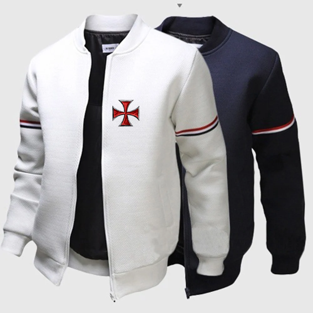 2024 Knights Templar New Spring and Autumn Fashion Baseball Outdoor Sportwears Men Solid Color Stand Collar Flight Jackets Tops