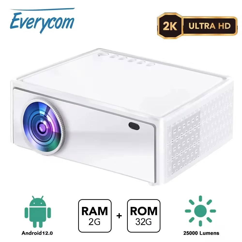 Everycom E700 Pro 2560x1440p 2K Projector 4K Android 12 Smart tv for Home LED Beam Projector with 2+32G 2.4/5G WIFI Home Cinema