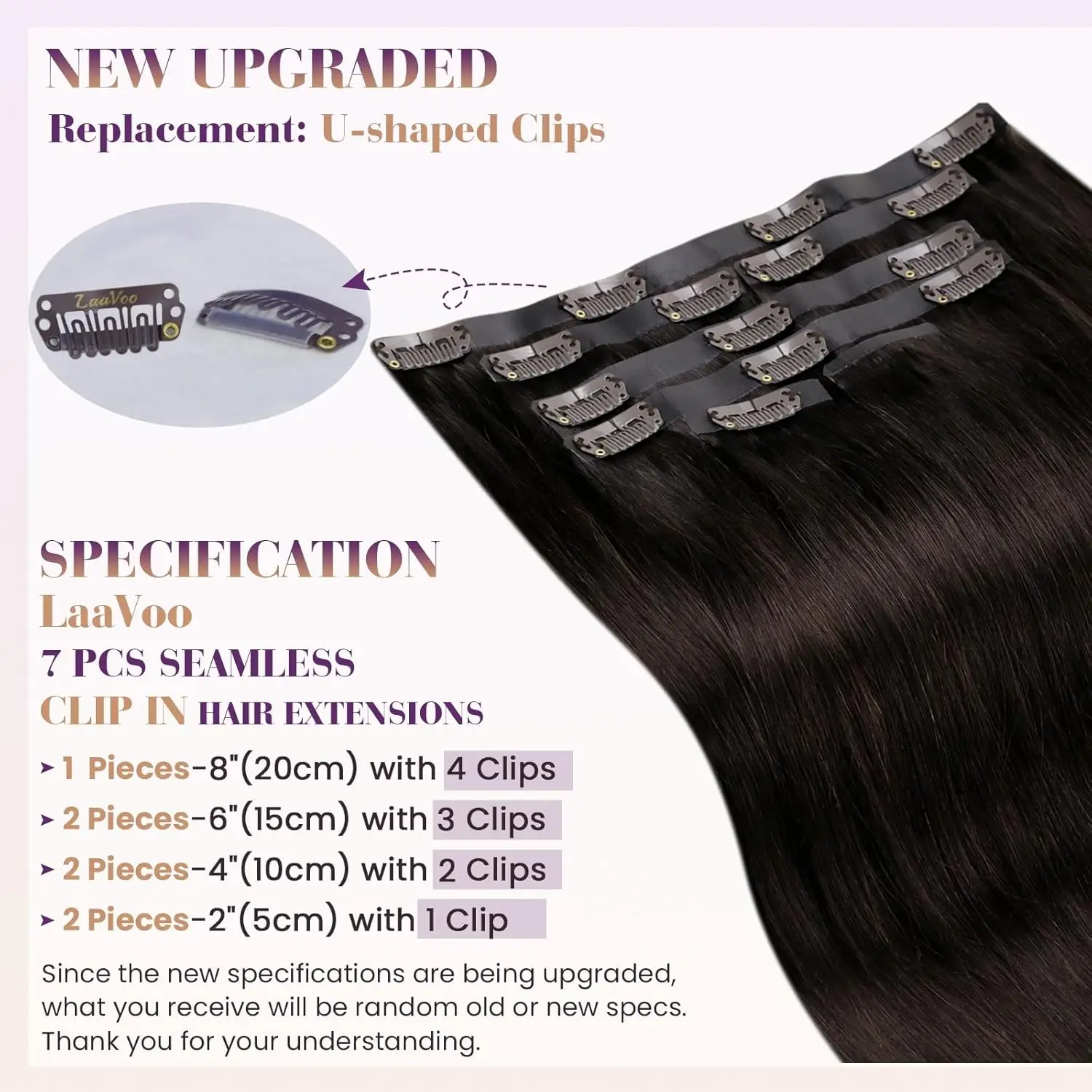 Laavoo PU Seamless Clip in Hair Extension Pure Color 100% Real Brazilian Hair Straight Natural 80G&105G Clip on Hair Extensions