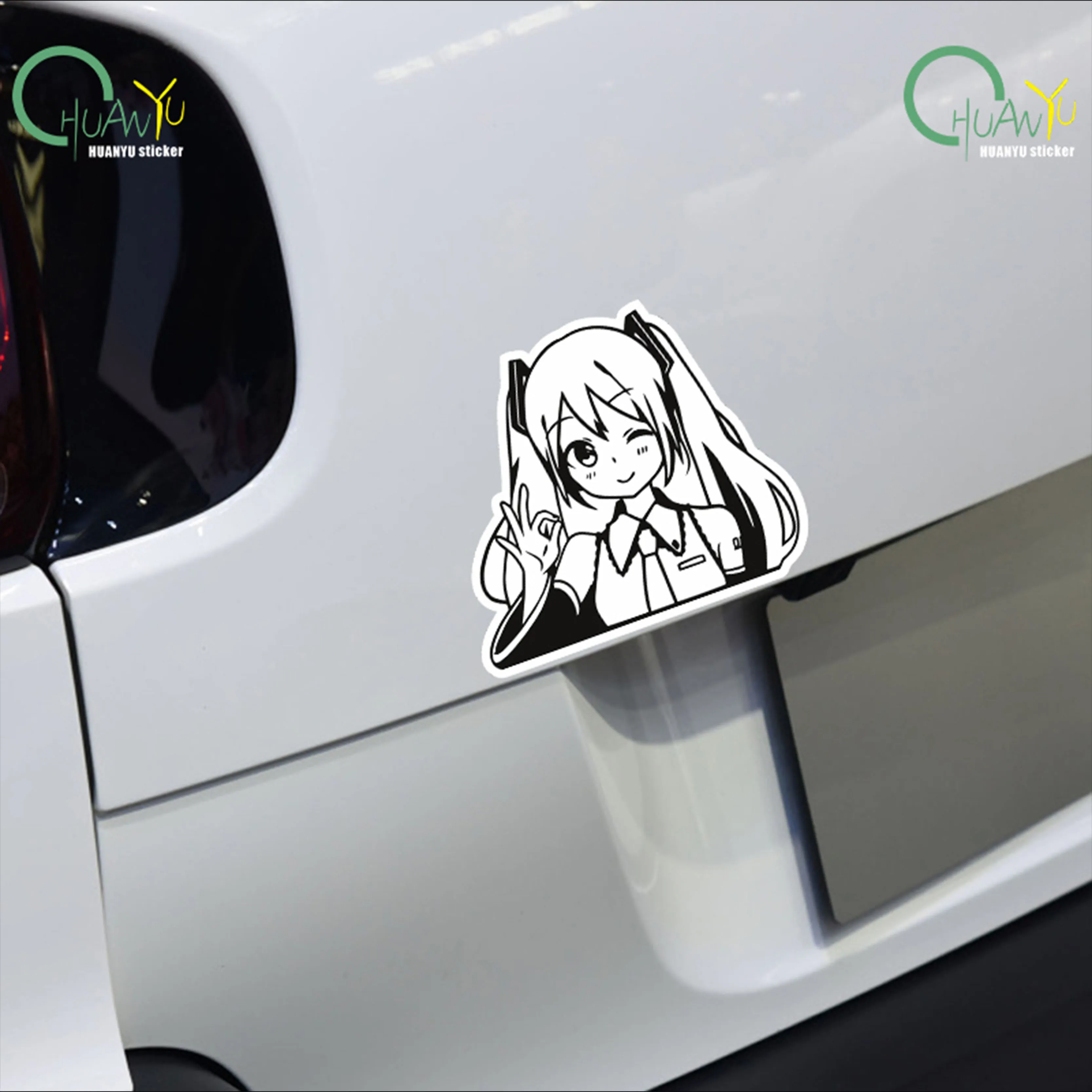 Anime peripheral Hatsune Miku expression sticker car motorcycle window glass decoration waterproof reflective car sticker
