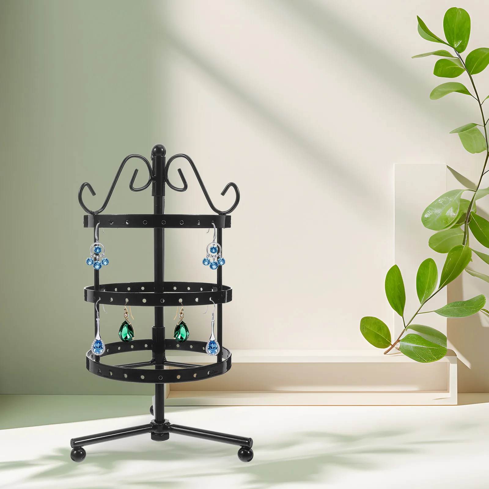 

Rotating Earrings Holder Rack 3 Tier Metal Jewelry Organizer Hanger Necklace Display Stand for Earrings Bracelets Rings Necklace