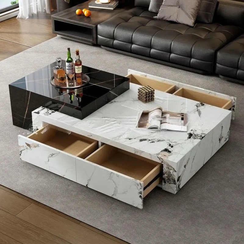 Modern Minimalist Rectangular Coffee Table Luxury Sintered Stone Top Low Profile Living Room Furniture Small Space Apartment