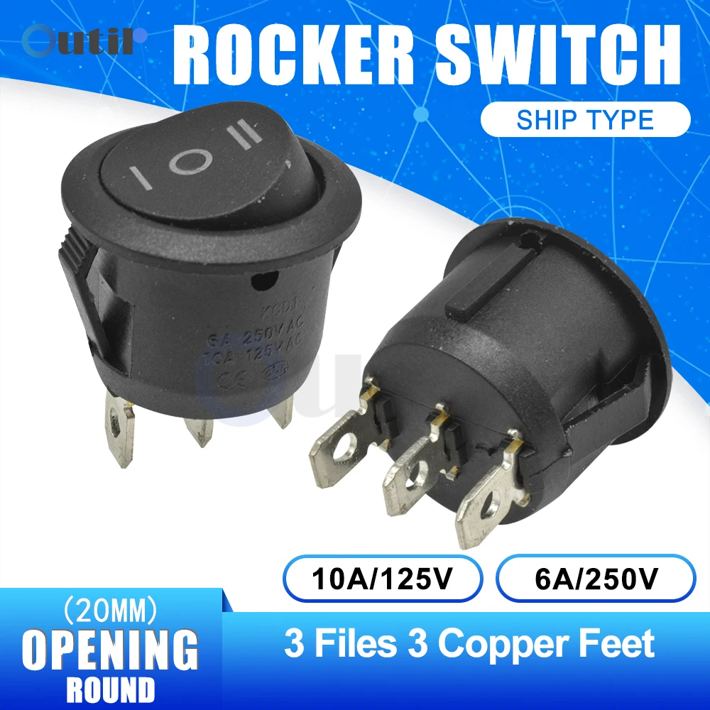 Saklar Rocker Bulat ON/OFF 250V 6A MINI Toggle Switch 3 Pin 20MM SPST Push Button Switch untuk Mobil RV Perahu