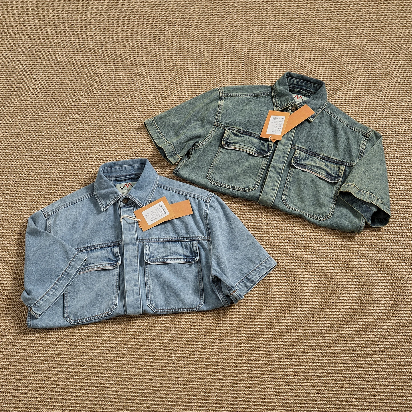 

Summer Men's Cotton Denim Short Sleeve Shirt Vintage Washed Loose Fit Workwear Embroidered Versatile Trendy Top