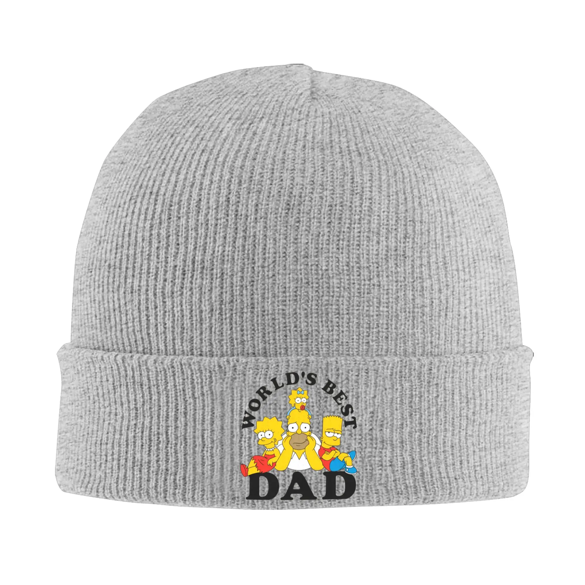 DAD WORLDS BEST-The S-simpsons Вязаная шапка с героями мультфильмов Уличные шапки Y2K Мужчины Женщины Kpop Шапки-бини Зимний дизайн Эластичные шапки с капюшоном