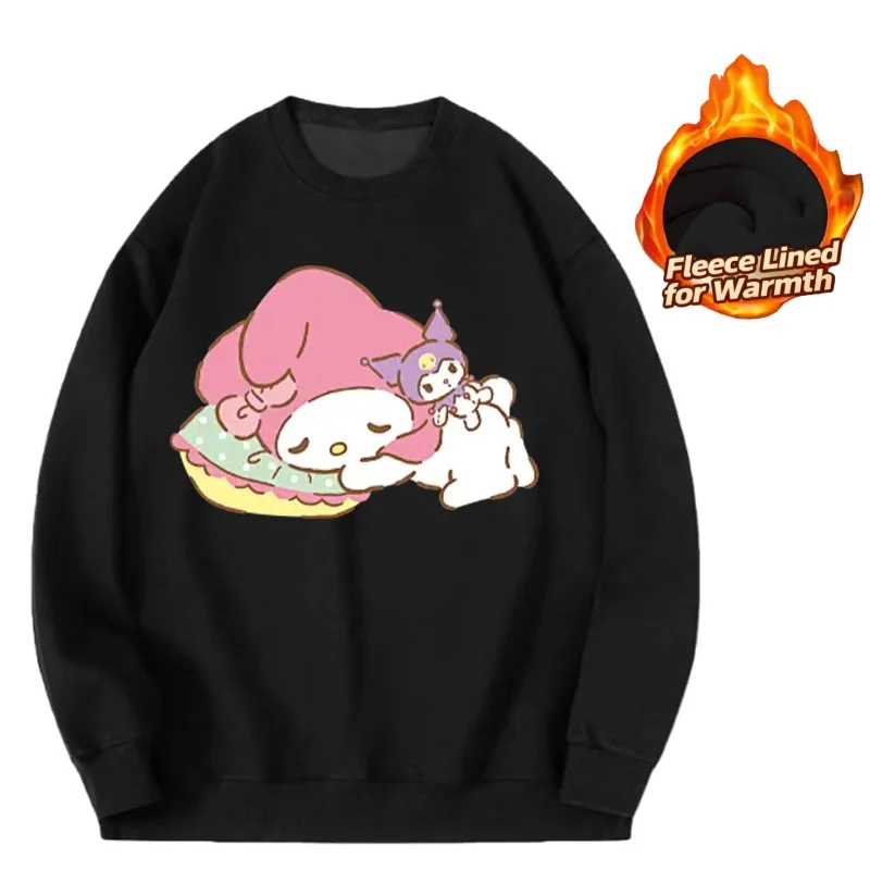 

Топ с длинными рукавами и круглым вырезом с принтом серии Sanrio, милая и теплая футболка с длинными рукавами и круглым вырезом на флисовой подкладке, 100% хлопок