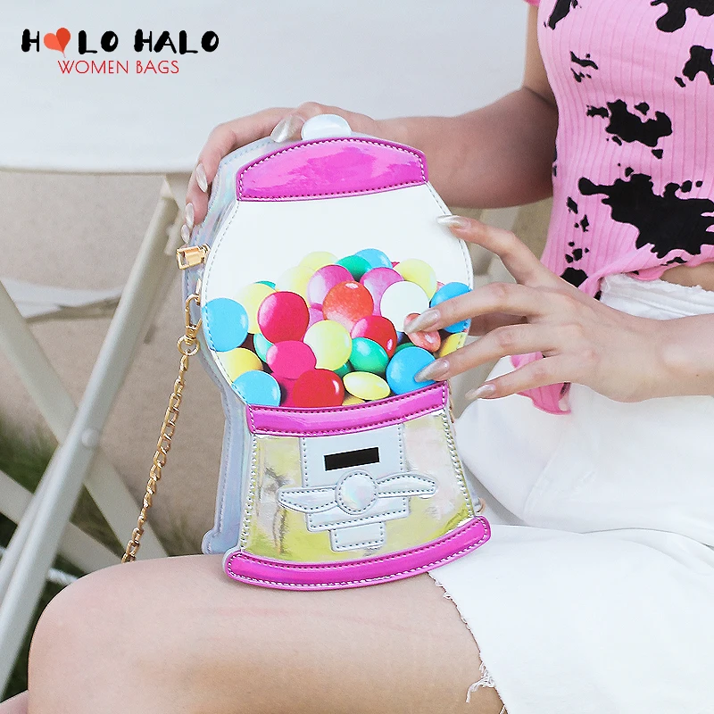 Funny Gumball Machine Shaped Purses and Handbags for Women Novelty Crossbody Bag Cute Cartoon Girls\' Chain Shoulder Bag Clutch