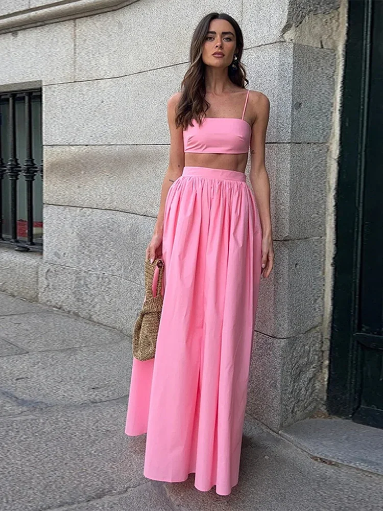 Frauen Rohr Top Rock Set Sexy Off Schulter Hosenträger Bluse Lose Elastische Taille Röcke Weibliche Anzüge 2025, Sommer Dame outwear