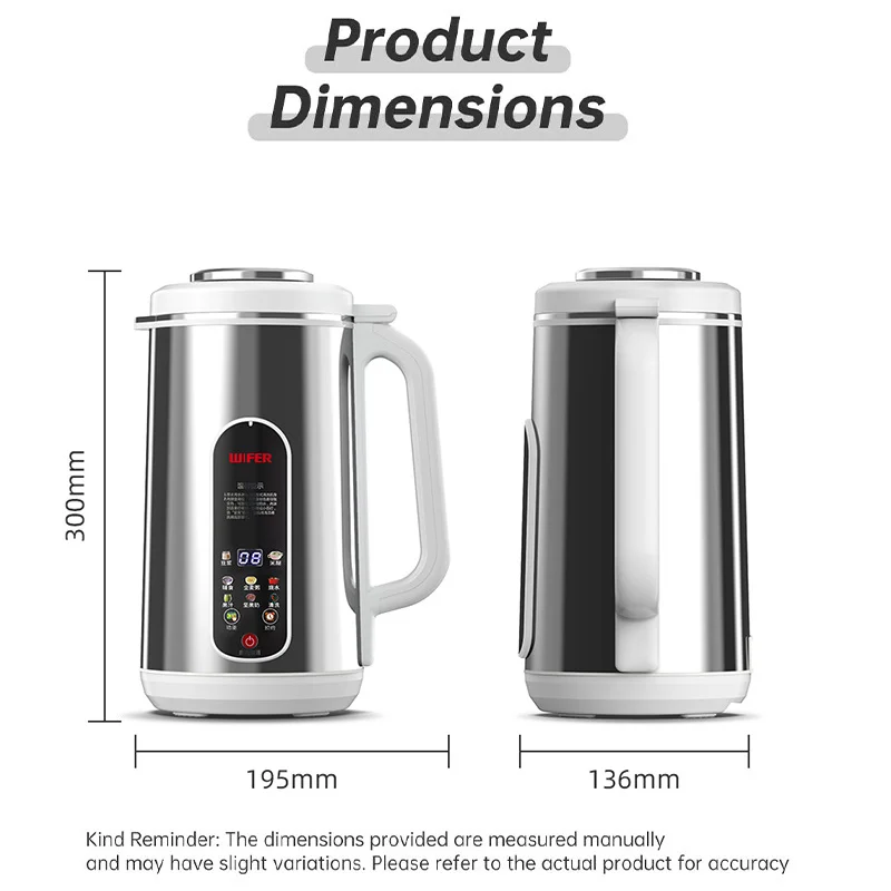 Máquina para hacer leche de soja de 110V/220V, máquina rompe paredes de alta velocidad sin filtro de 1,2 L con máquina de leche de soja de limpieza a alta temperatura