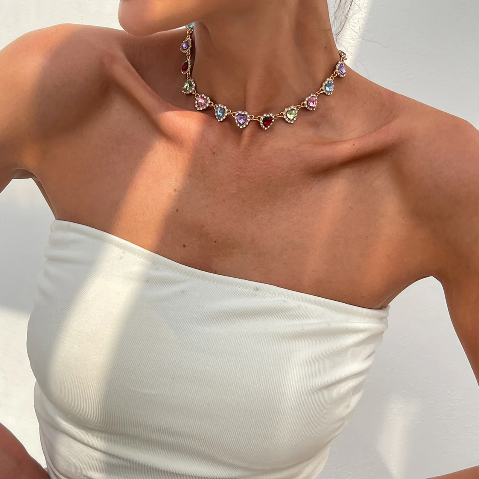 الأزياء المختنق قلادة للنساء الفاخرة الحب القلب حجر الراين سلسلة قلادة الزفاف القلائد الأنيقة المختنق الرقبة مجوهرات هدية
