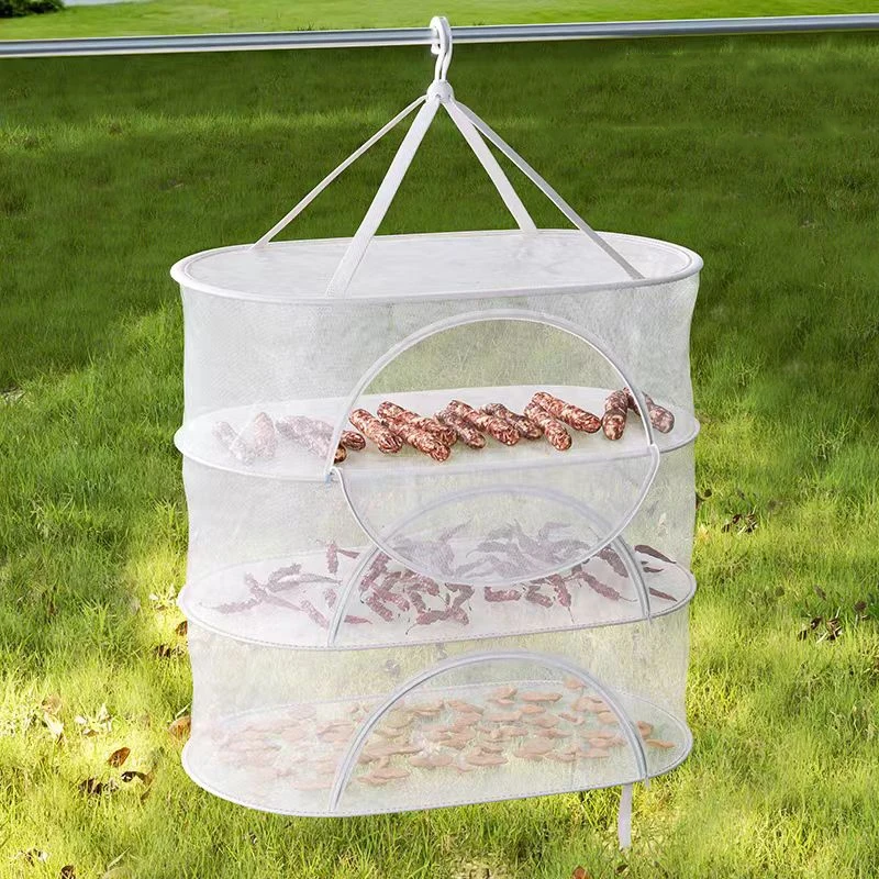 Portable 3-Tier Mesh Drying Rack for Herbs Fruits Vegetables Fish Food Foldable Hanging Drying Net