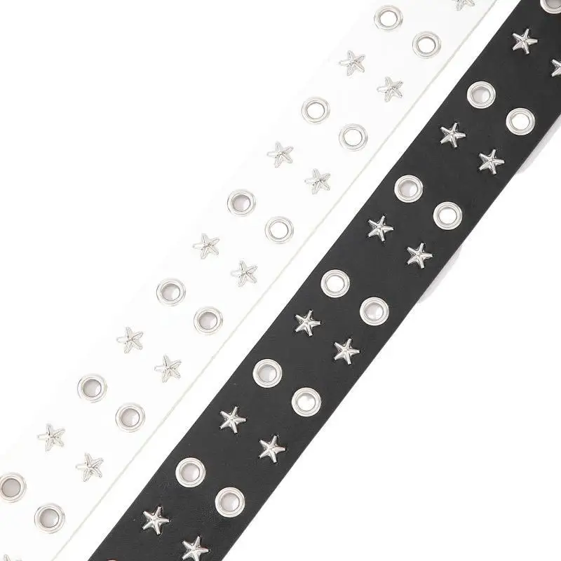 Y2K Metal Retro Heavy Industry Sturdy Punk Girl  Rivet Belt; Fashionable Goth Inspired Leather Waistband