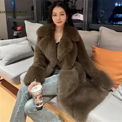 Faux Fur Coat for Women,Double Breasted Jackets,Turn-down Collar Overcoat,Female Clothes, Winter,New, 2024