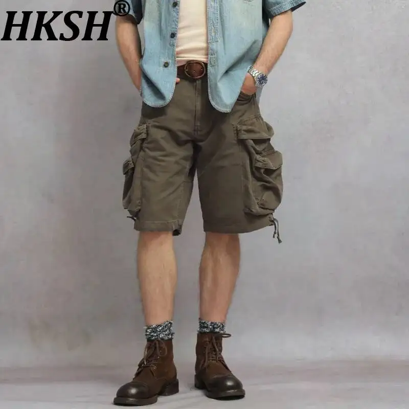 HKSH Spring Autumn New Men's Tide American Retro Heavy Safari Style Shorts Washed Distressed Punk Pockets Outdoor Capris HK26264