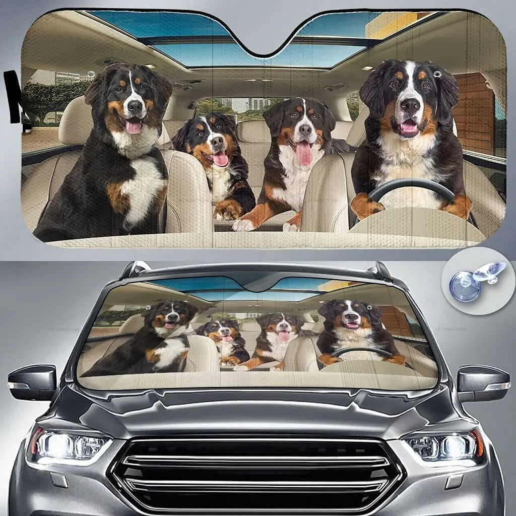 

Funny Bernese Mountain Family Driving Dog Lover Car Sunshade Windshield Window, Gift for Bernese Mountain Lover, Car Windshield