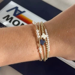 Christian Cross Bracelet 18K Gold Plated Beads Stackable Shell Pearl Jewelry for Women Summer Beach Gift for Her Boho Bracelets