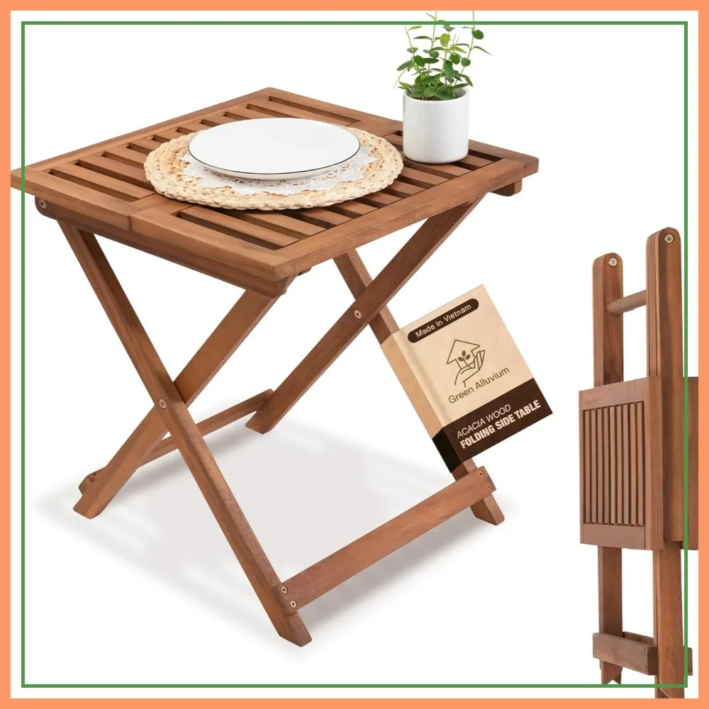 

Folding Wooden Side Table – Portable Foldable Table for Outdoor & Indoor Use, Patio, Camping & Small Spaces – Golden Teak Finish