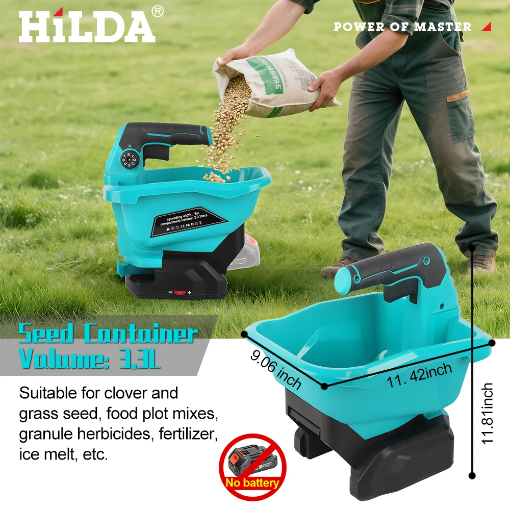 HILDA Electric Seeder 6 Gears Handheld Automatic Fertilizer Spreader Rechargeable Garden Power Tools Agricultural Large Capacity