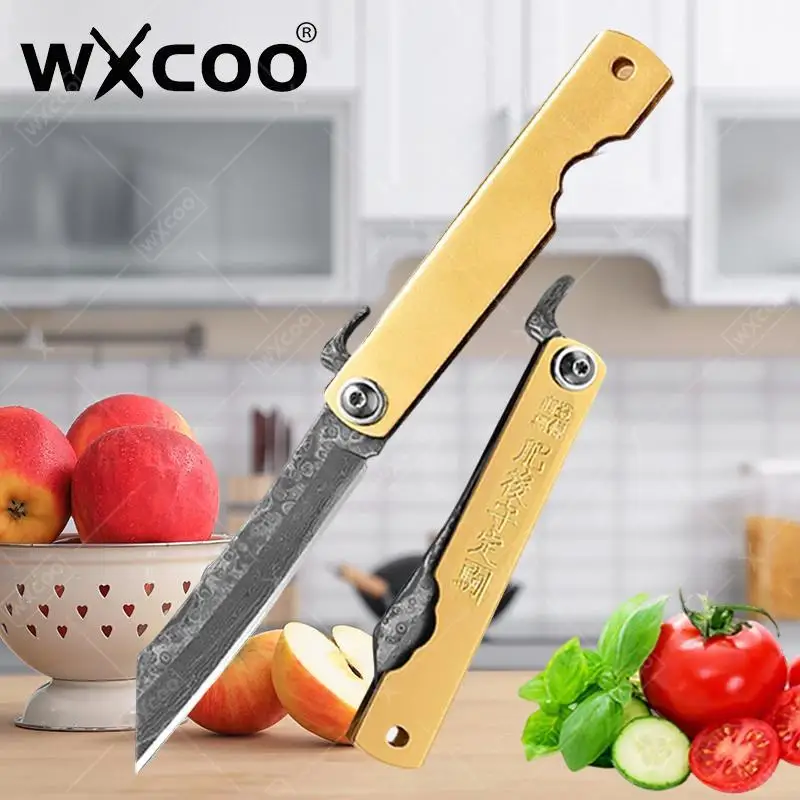 

WXCOO Damascus Steel Folding Knives Mini Portable Pocket Utility Fruit Kitchen Veagtable Cutting Accessories