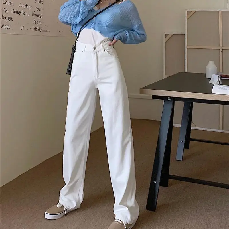 

Straight Jeans Women High Street Vibe New European Style Trendy Black Denim Fashionable Unique Oversized Long Blue Gray Ladies