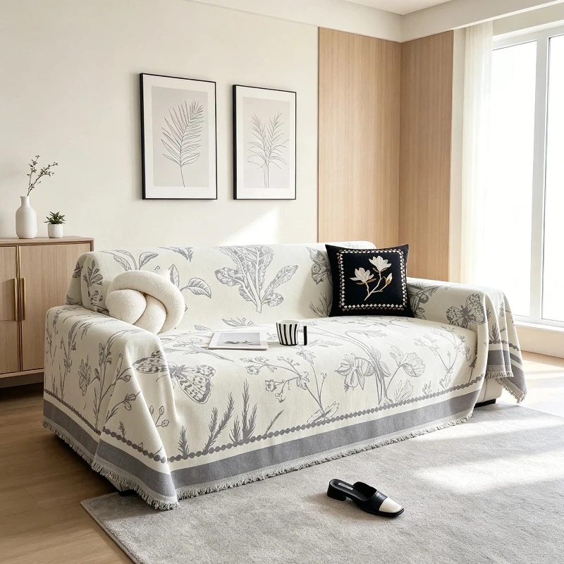 Chenille Sofa Towel Non‑Slip Sofa Protector Thick Breathable Couch Cover Four Seasons Universal for Living Room Home Decor