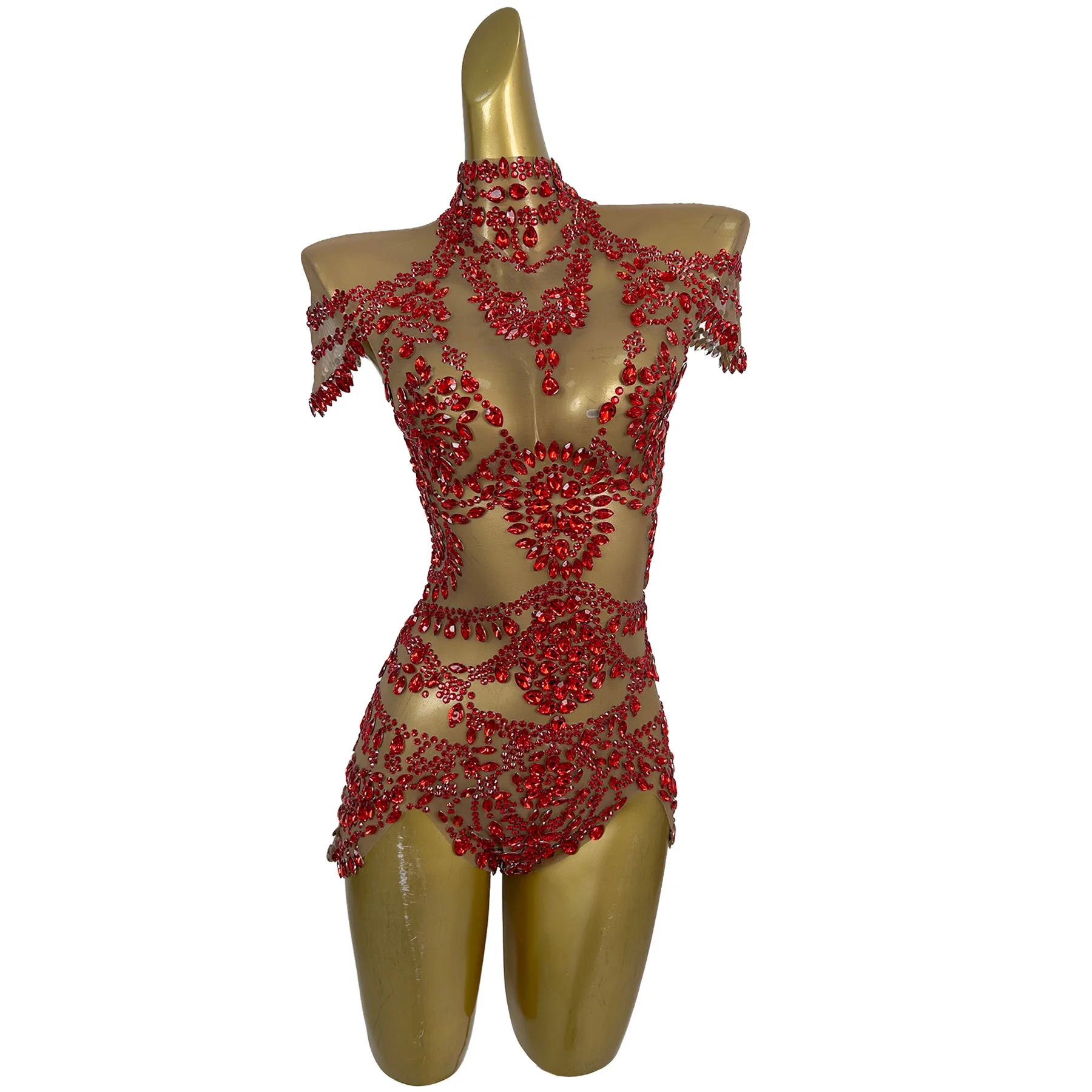 

Sexy See Through Rhinestone Bodysuits Women Party One Piece Jumpsuits Club Pole Dance Performance Costumes Stripper Dancewear
